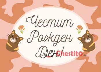 Картичка за бебе момче кафяви котки на оранжев фон 