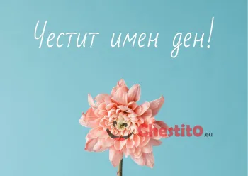 Картичка за имен ден цвете надпис на син фон 