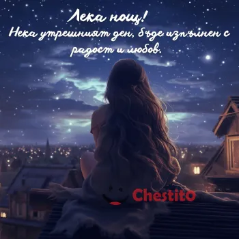 Картичка за лека нощ момиче върху покрив , гледащо звездите 
