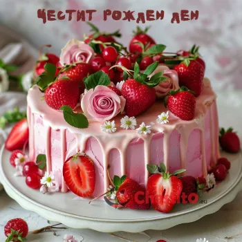 Ягодова торта с пожелание на светъл фон 