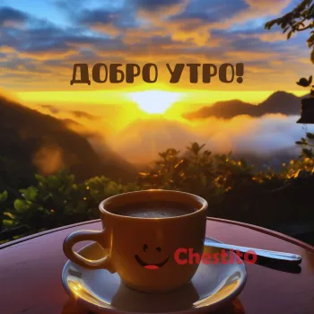 Картичка за Добро утро кафе и изгрев 