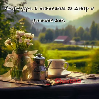 Картичка за Добро утро  букет кафе и природа 